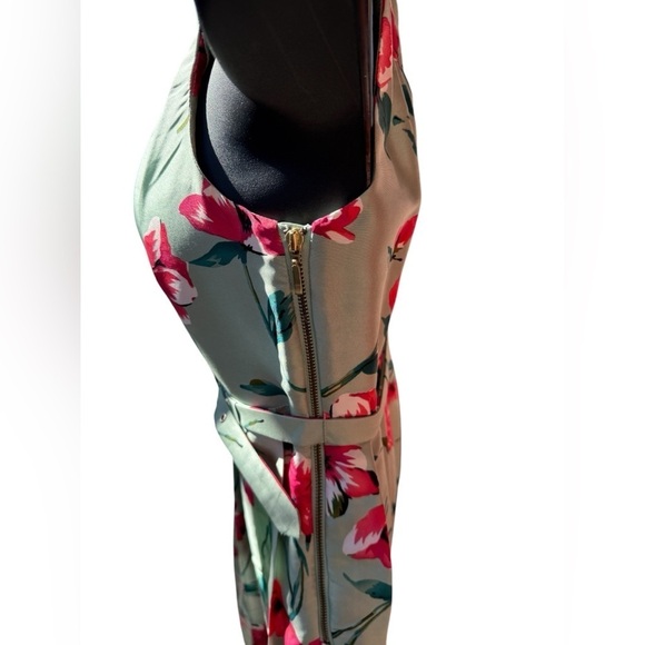 100% Silk Express Green Pink Floral One Shouldered Cocktail Dress size 2 - Picture 6 of 8